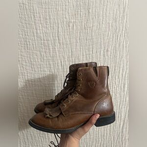 ARIAT Boots Heritage Lacer II Kiltie Distressed Brown Leather Women's Size 8B